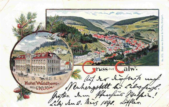 Calw Schwarzwald BW Panorama Hotel Waldhorn Litho