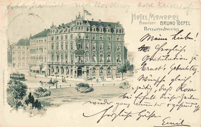 BRAUNSCHWEIG  CITY Hotel Monopol Litho Deutsche Reichspost