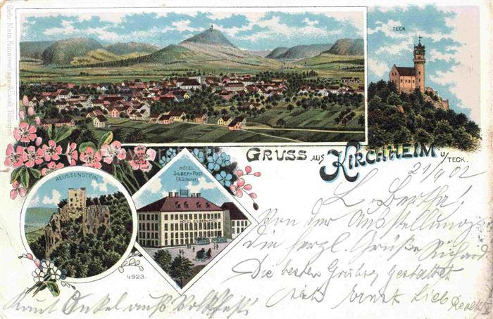 Kirchheim  Teck Panorama Burg Teck Reussenstein Hotel Litho