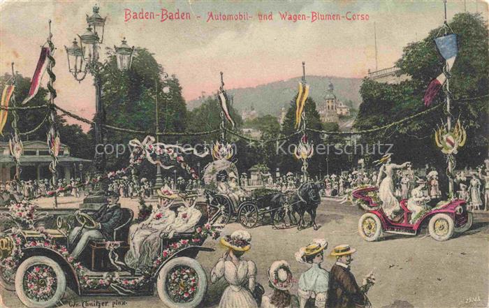 BADEN-BADEN BW Automobil- und Wagen-Blumen-Corso Kuenstlerkarte