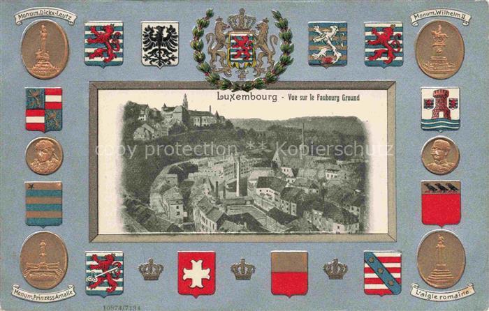LUXEMBOURG  Luxemburg Vue sur le Faubourg Ground Wappen Krone Bilderrahmen