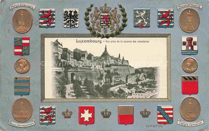 LUXEMBOURG  Luxemburg Vue prise de la caserne des volontaires Wappen Bilderrahme