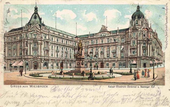 WIESBADEN Kaiser-Friedrich-Denkmal und Nassauer Hof Litho