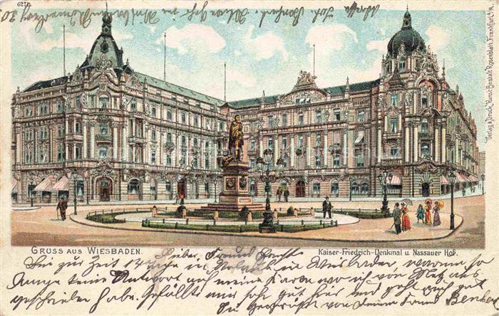 WIESBADEN Kaiser-Friedrich-Denkmal und Nassauer Hof Litho