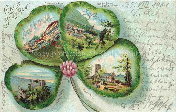 BADEN-BADEN BW Konversationshaus Altes Schloss Ruine Yburg Kleeblatt Kuenstlerk