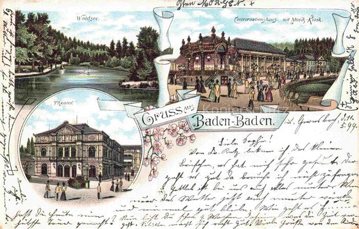BADEN-BADEN BW Konversationshaus Musik-Kiosk Waldsee Theater Litho Deutsche Rei