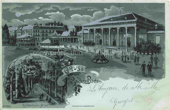 BADEN-BADEN BW Konversationshaus im Mondschein Lichtenthaler Allee Litho