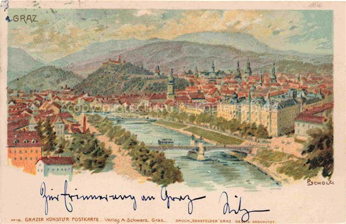 GRAZ  Steiermark AT Stadtpanorama P. Scholz Kuenstlerkarte