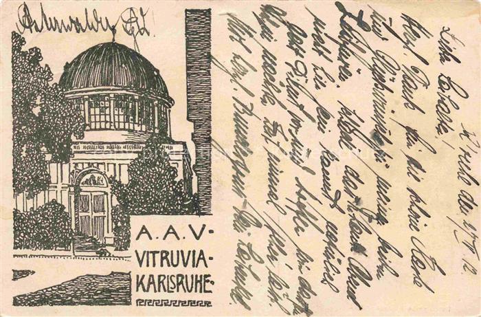 KARLSRUHE Baden A.A.V. Vitruvia Studentenverbindung Gebaeude Kuenstlerkarte