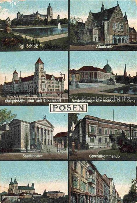 Posen  POZNAN PL Kgl Schloss Akdadmie Oberpostdirektion und Landschaft Paulikirc