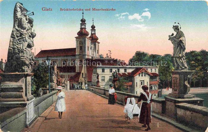Glatz Klodzko Niederschlesien PL Bruecktorbruecke und Minoritenkirche