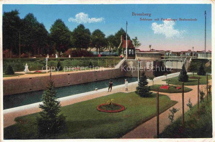 Bromberg  Brahe Westpreussen BYDGOSZCZ PL Schleuse mit Parkanlage Brahemuende