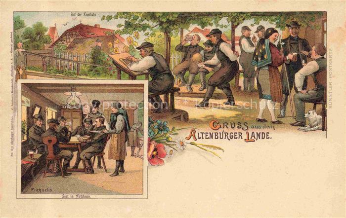 ALTENBURG  (S.A.) Thueringen Auf der Kegelbahn Skat im Wirtshaus