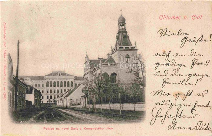 Chlumec Cidlinou Chlumetz Zidlina CZ Pohled na nove skoly z Komenskeho ulica