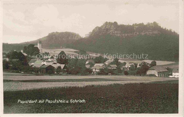 Papstdorf Gohrisch Koenigstein Sachsen mit Papststein und Gohrisch