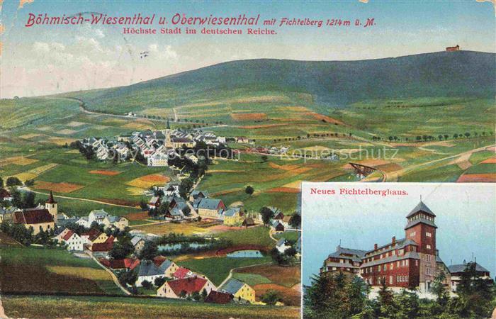Oberwiesenthal Erzgebirge mit Boehmisch Wiesenthal Panorama Neues Fichtelberghau
