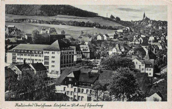 Oberschlema Erzgebirge Sachsen Radiumbad Kurhotel mit Blick auf Schneeburg