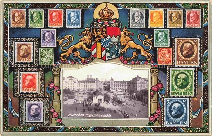 Briefmarken auf Postkarte Timbres Postage Francobollo-- Muenchen
