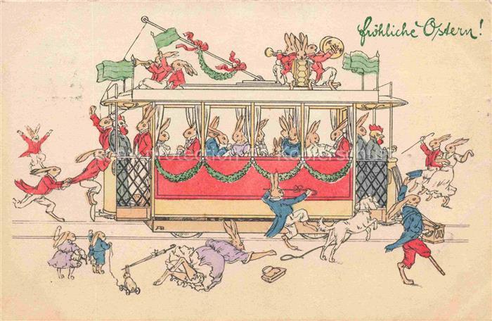 Vermenschlicht Ostern Hasen Strassenbahn