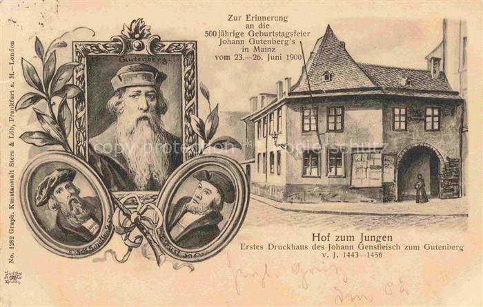 Gutenberg Johannes Buchdruck 500 J. Geburtsfeier Mainz Hof zum jugend