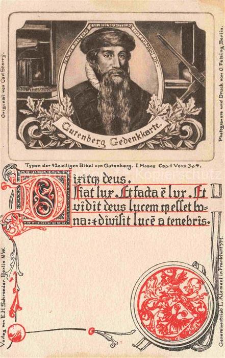 Gutenberg Johannes Buchdruck Gedenkkarte