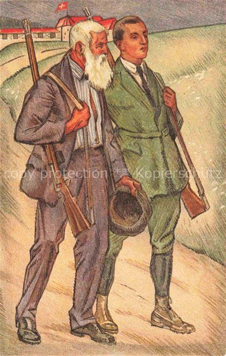 Schuetzenverein Schuetzenfest Sportschuetzen Schweiz Maenner Hut Gewehr