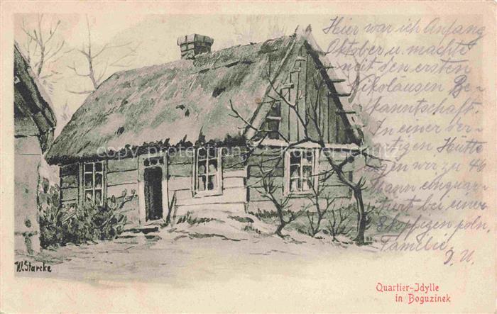 Kuenstlerkarte W. Starke Feldpostkarte russ. poln. Kriegsschauplatz Quartier Idy