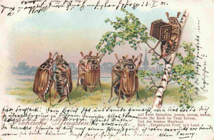 Pfingsten Pentecost Pentecote-- Vermenschlicht Maikaefer Tanz Litho