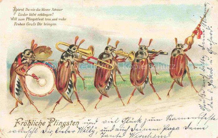 Pfingsten Pentecost Pentecote-- Maikaefer Vermenschlicht Litho