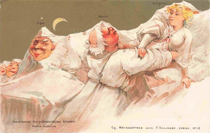 Gletscher Glacier Glaciar Ghiacciaio-- Eiger Moench Jungfrau Nachtscene