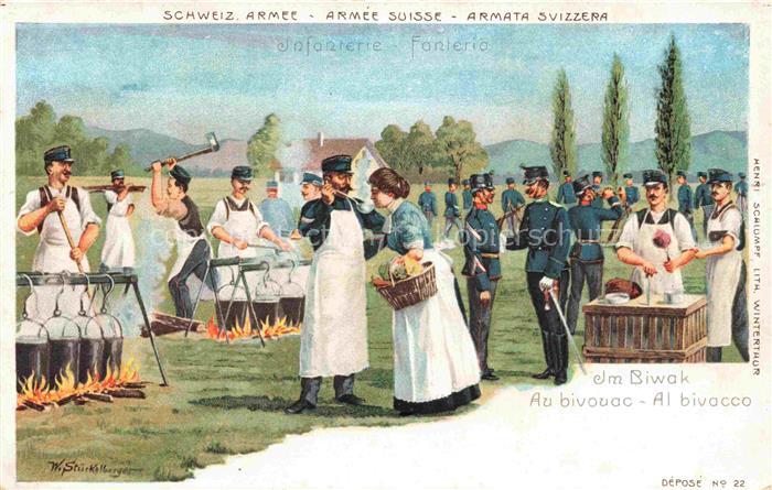 Militaria Schweiz Armee Im Biwak Al bivacco Feld kueche