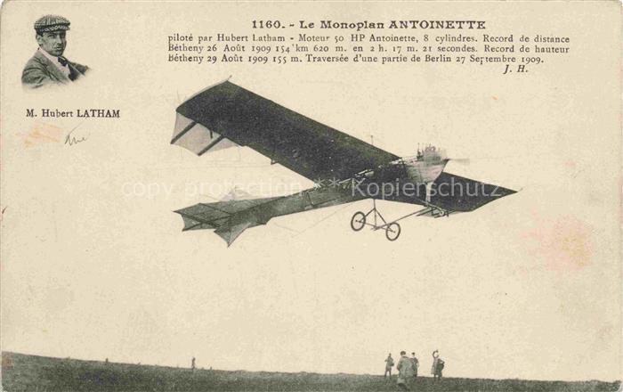 Latham Hubert Flugpionier Aviatik Le MonoplanAntoinette M. Hubert Latham