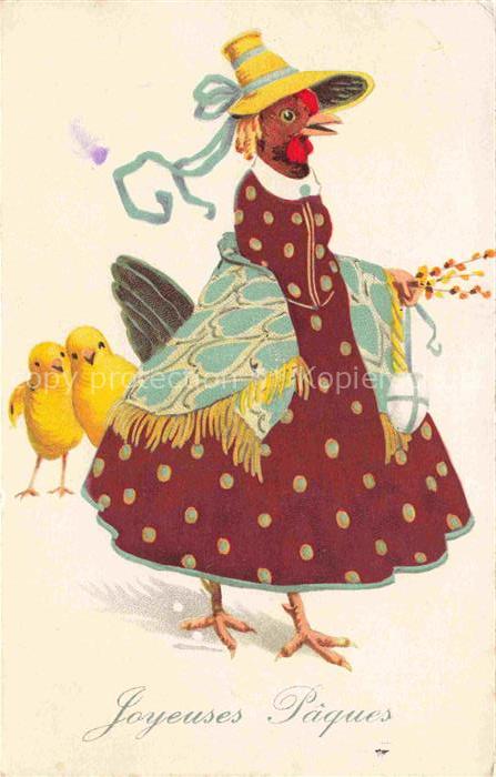 Paques Pasqua Ostern Easter-- Vermenschlicht Huhn Kuecken Hut