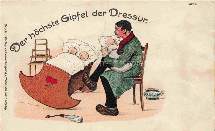 Verlag Bruno Buerger Leipzig Litho Nr. Gipfel der Dressur Babys Babybett Schla