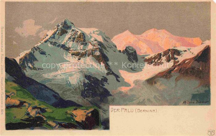 Diemer Zeno Kuenstlerkarte Litho Der Palue Bernina