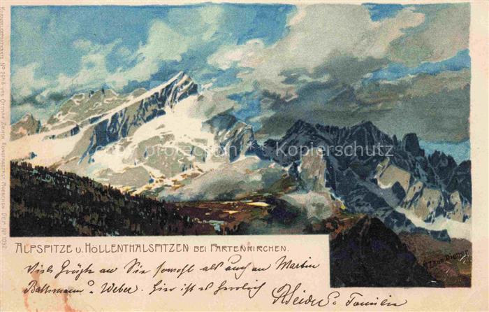 Diemer Zeno Kuenstlerkarte Litho Alpspitz Hoellenthalspitzen Partenkirchen