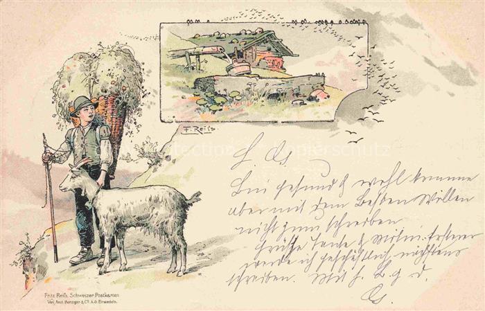 REIss Fritz Kuenstlerlitho Schwarzwaldkuenstler Junge Ziege