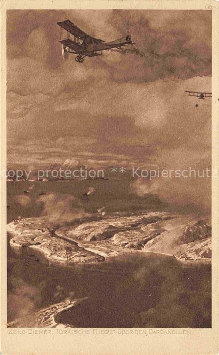 Diemer Zeno Kuenstlerkarte Litho Türkischer Flieger über Dardanellen