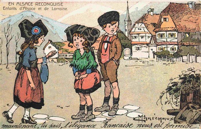 MARECHAUX Alsace-Lorraine Kuenstlerkarte En Alsase Reconquise