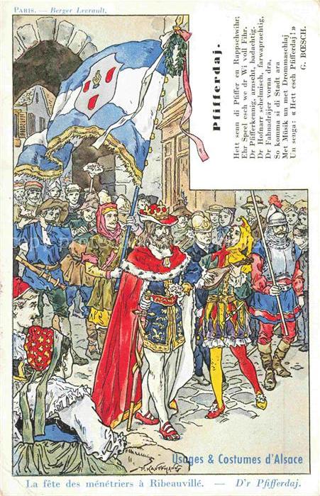 Kauffmann P. Alsace Elsass Kuenstlerlitho La fete des menetriers a Ribeauville D