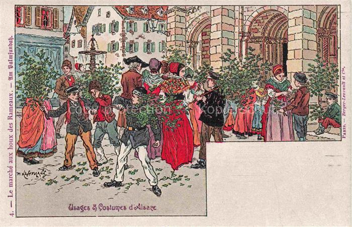 Kauffmann P. Alsace Elsass Kuenstlerlitho Rameaux Am Balmsunbah