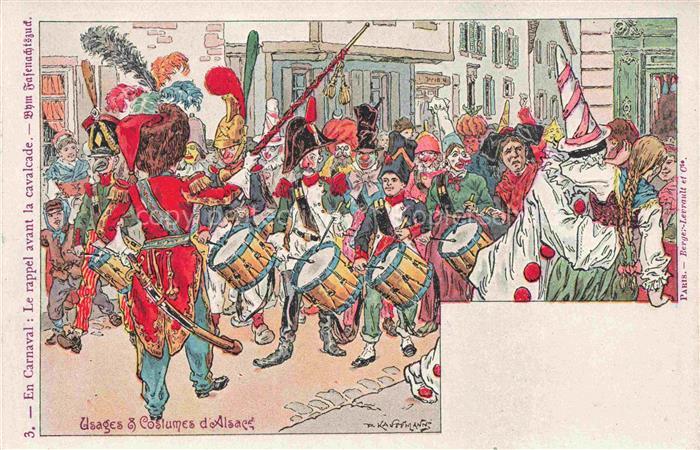 Kauffmann P. Alsace Elsass Kuenstlerlitho En Carnaval Strassenumzug