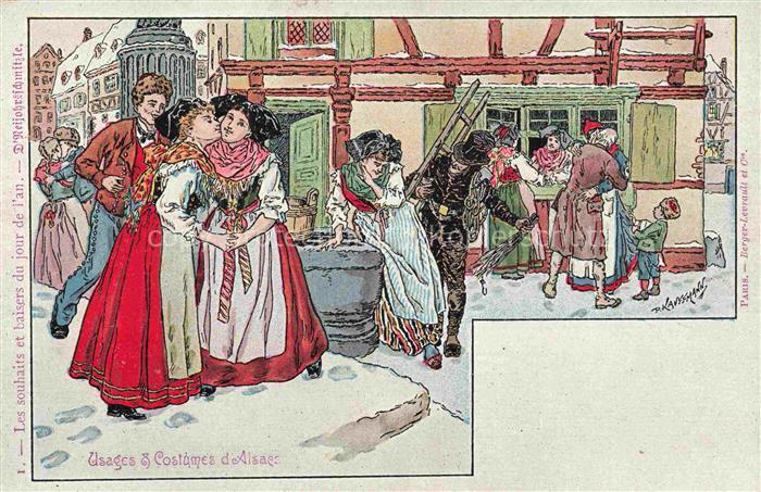 Kauffmann P. Alsace Elsass Kuenstlerlitho Les souhaits du jour de l´an