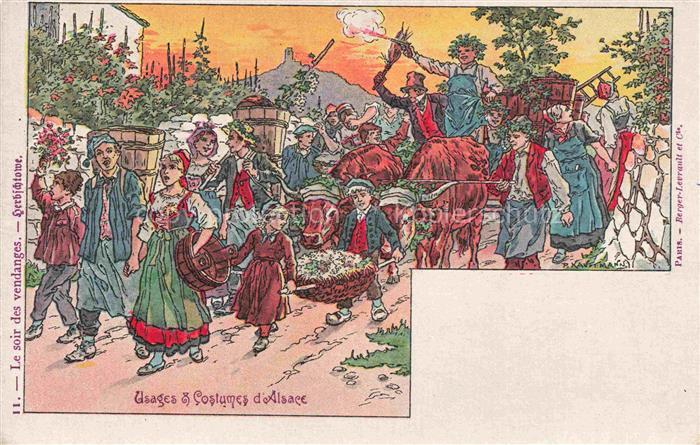 Kauffmann P. Alsace Elsass Kuenstlerlitho Le soir des vendanges