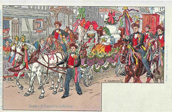 Kauffmann P. Alsace Elsass Kuenstlerlitho Corfege de la hancee la velle du marla