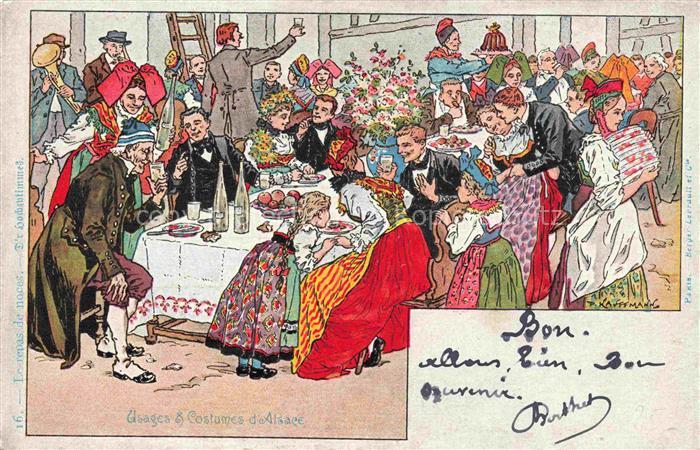 Kauffmann P. Alsace Elsass Kuenstlerlitho Le repas noces