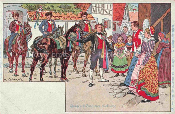 Kauffmann P. Alsace Elsass Kuenstlerlitho Les invitations au mariage