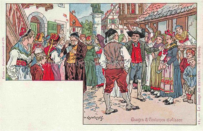 Kauffmann P. Alsace Elsass Kuenstlerlitho Le louage des servantes