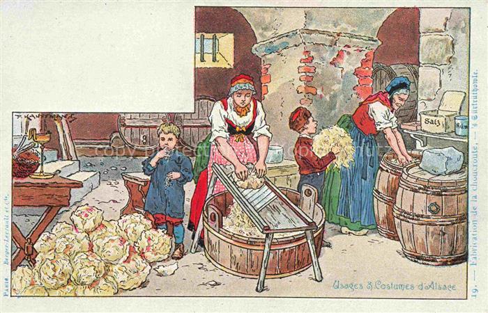 Kauffmann P. Alsace Elsass Kuenstlerlitho Fabrication de la choucroute