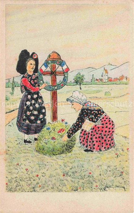 Jaegy A. Alsace Elsass Kuenstlerkarte Soldatengrab France